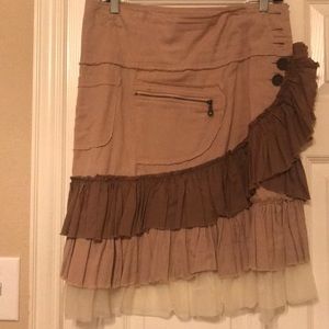 Brown beige cream tulle linen women’s skirt sz 4